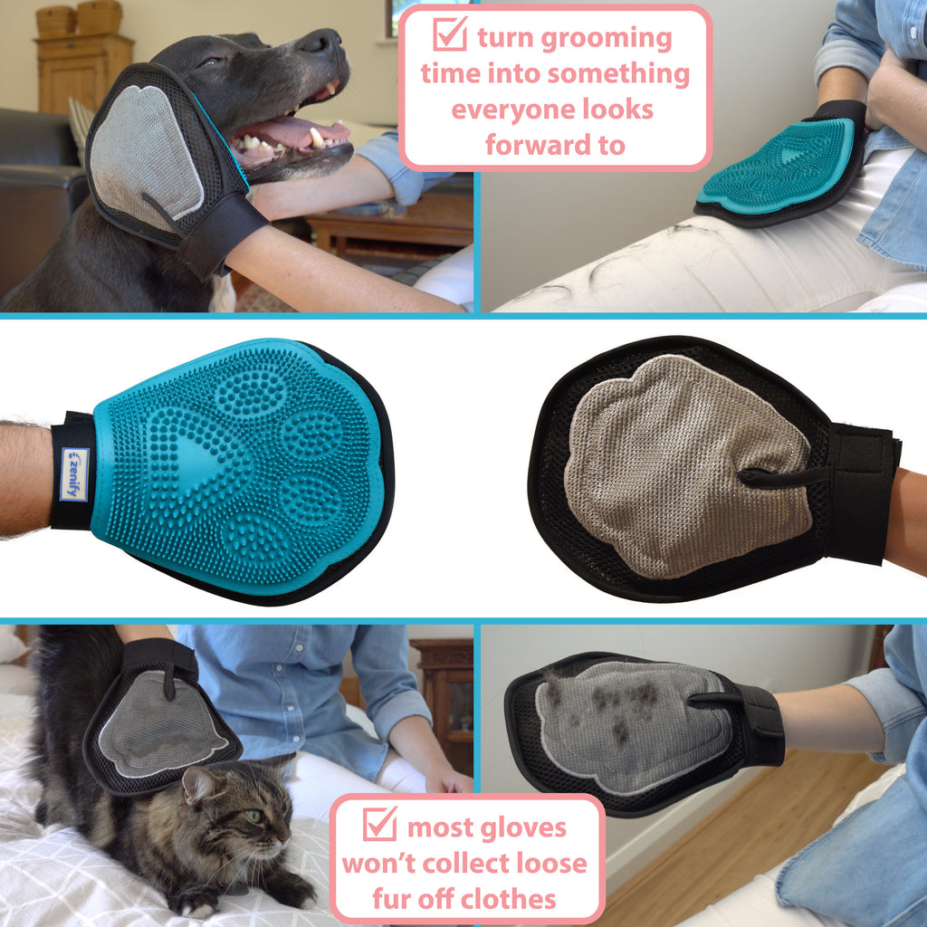 2 in 1 Pet Grooming Gloves for Dogs & Cats, Pet Fur Remover Glove